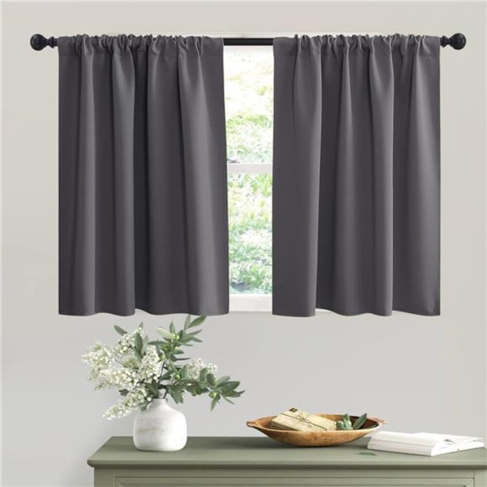 Short Curtains Gray Half Window Curtains for Bedroom, Privacy Curtain Tiers